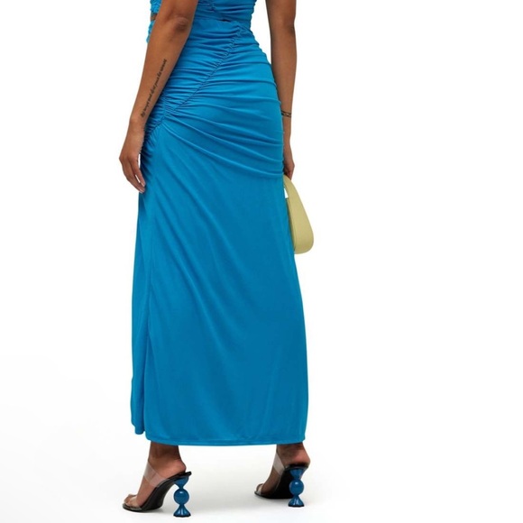 NWT Simon Miller Swizzy Slit Ruched Gathered Taffy Blue Midi Skirt size small - Picture 3 of 10